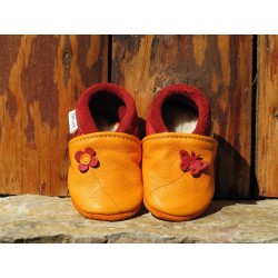 chaussons cuir mangue/rouge brique