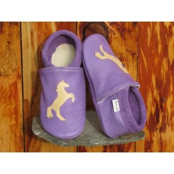 Chaussons cheval lavande/beige