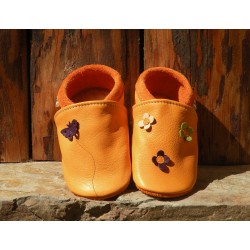 Chaussons cuir coloris mangue/prune