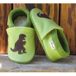 Chaussons dinosaure vert pomme/chocolat