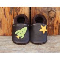 chaussons cuir galaxie chocolat/vert pomme