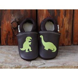 Chaussons dinosaure chocolat/vert pomme